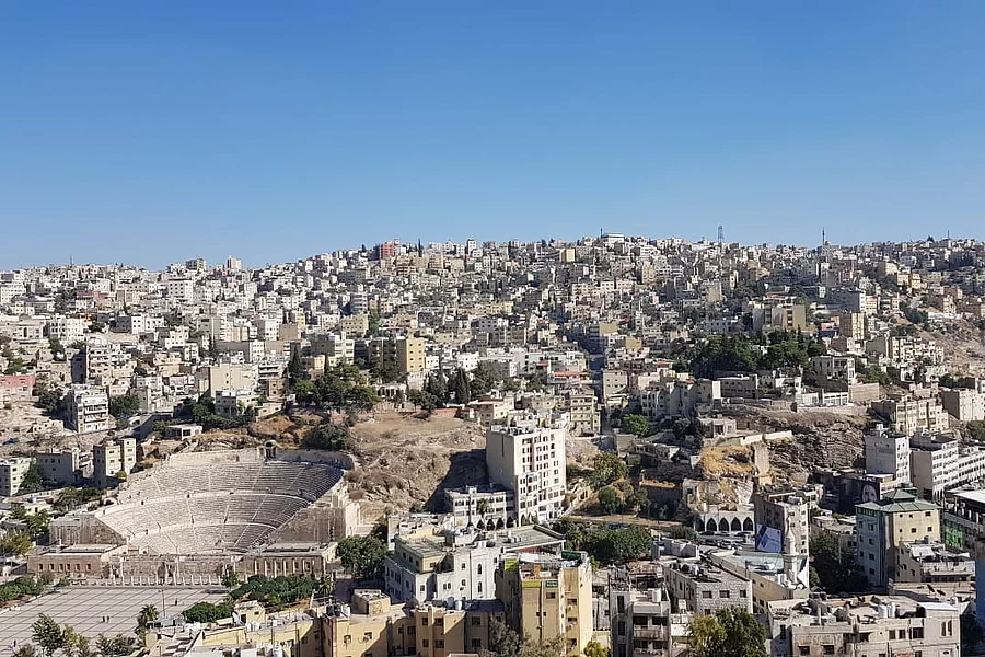 The photo shows the Roman theatre in East Amman, which is situated in the hills surrounding the city.