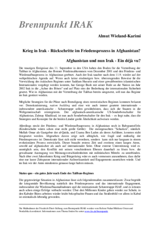 Krieg im Irak - Rückschritte im Friedensprozess in Afghanistan?