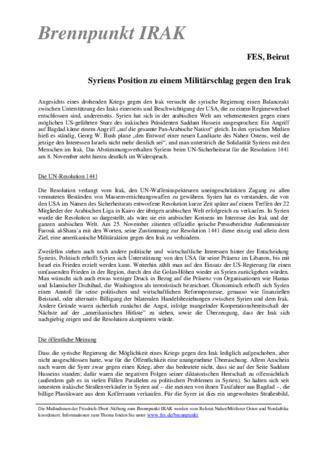 Syriens Position zu einem Militärschlag gegen den Irak
